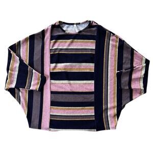 2 Hearts Navy Blue & Pink Striped Dolman Sleeve Knit Top Small